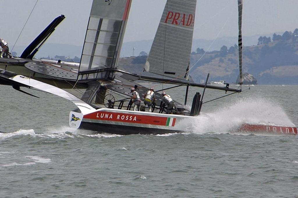 Luna Rossa bow-down - Louis Vuitton Cup, Round Robin 4, Race 1, July 23, 2013 © John Navas 